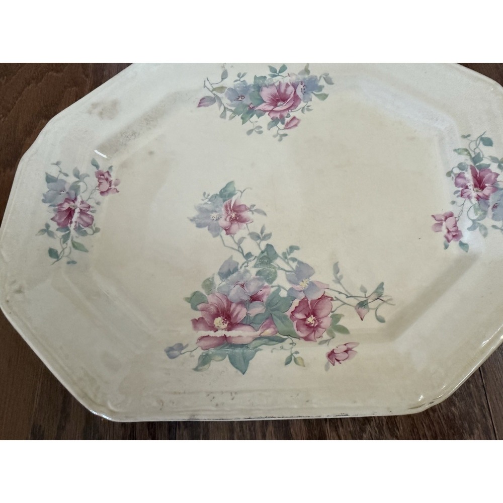 Vintage Edwin Knowles Floral China Serving Dish Platter 32-7 Cream Pink Cottage - Picture 2 of 8
